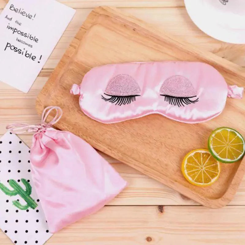 Comfortable Pink Silk Elegant Sleeping Mask Long Eyelash Sleeping Eye Mask Soft Sleeping Mask With Elastic Strap Breathable Lightweight Blindfold For Women Eye Cover Eyeshade With Luxury Bag