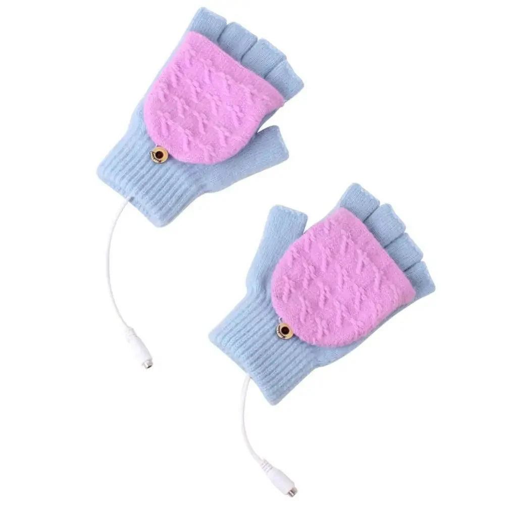 Comfortable Warm USB Heating Winter Gloves Hand Warmers Fingerless Mittens Hand Laptop Half Electric Heating Gloves Soft Hands Warmer