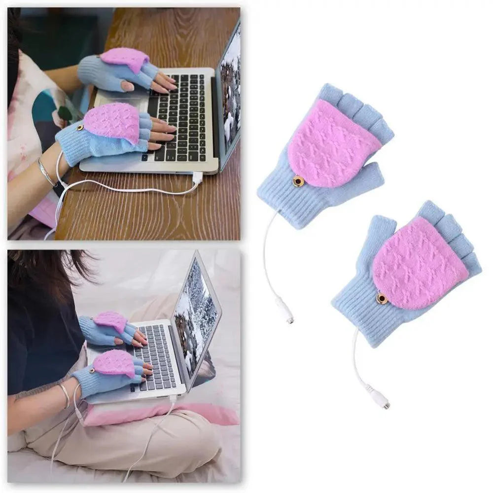 Comfortable Warm USB Heating Winter Gloves Hand Warmers Fingerless Mittens Hand Laptop Half Electric Heating Gloves Soft Hands Warmer