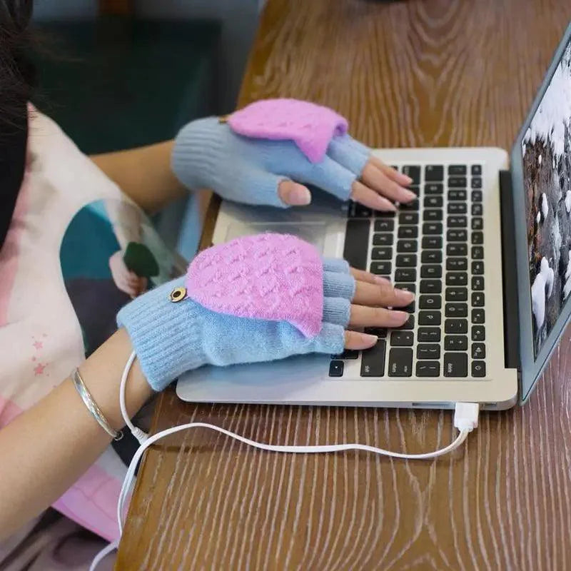 Comfortable Warm USB Heating Winter Gloves Hand Warmers Fingerless Mittens Hand Laptop Half Electric Heating Gloves Soft Hands Warmer