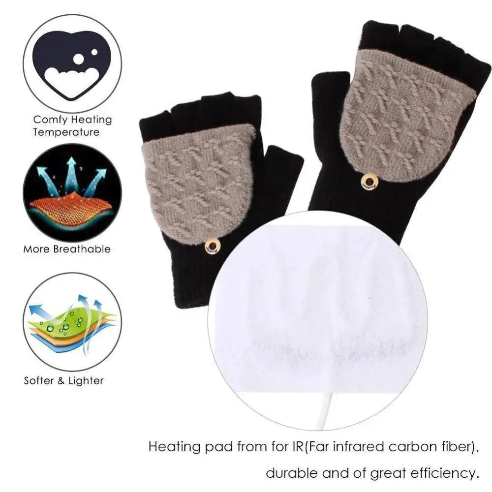 Comfortable Warm USB Heating Winter Gloves Hand Warmers Fingerless Mittens Hand Laptop Half Electric Heating Gloves Soft Hands Warmer