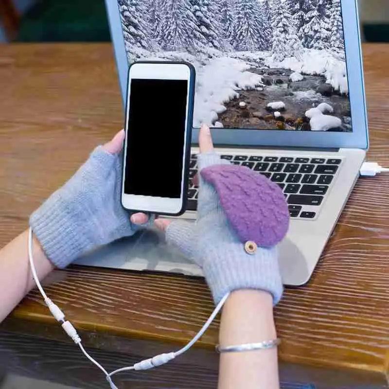 Comfortable Warm USB Heating Winter Gloves Hand Warmers Fingerless Mittens Hand Laptop Half Electric Heating Gloves Soft Hands Warmer