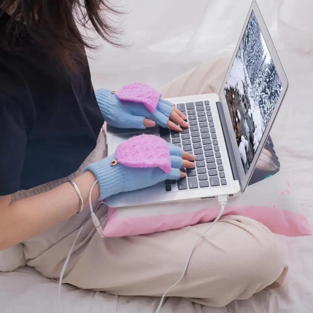 Comfortable Warm USB Heating Winter Gloves Hand Warmers Fingerless Mittens Hand Laptop Half Electric Heating Gloves Soft Hands Warmer
