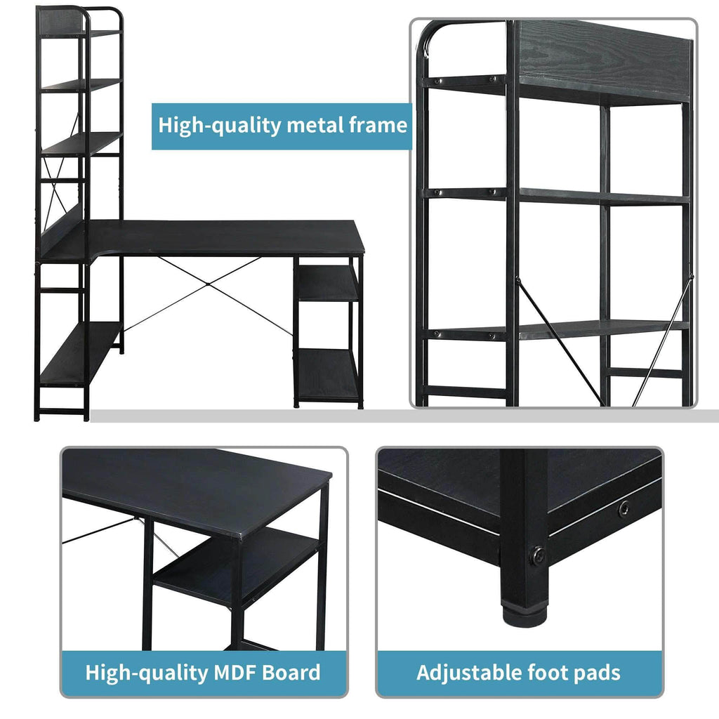 Computer Desk with 4 Tier Storage Shelves Large L-Shaped