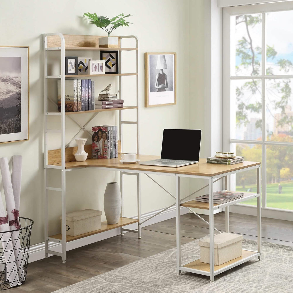 Computer Desk with 4 Tier Storage Shelves Large L-Shaped