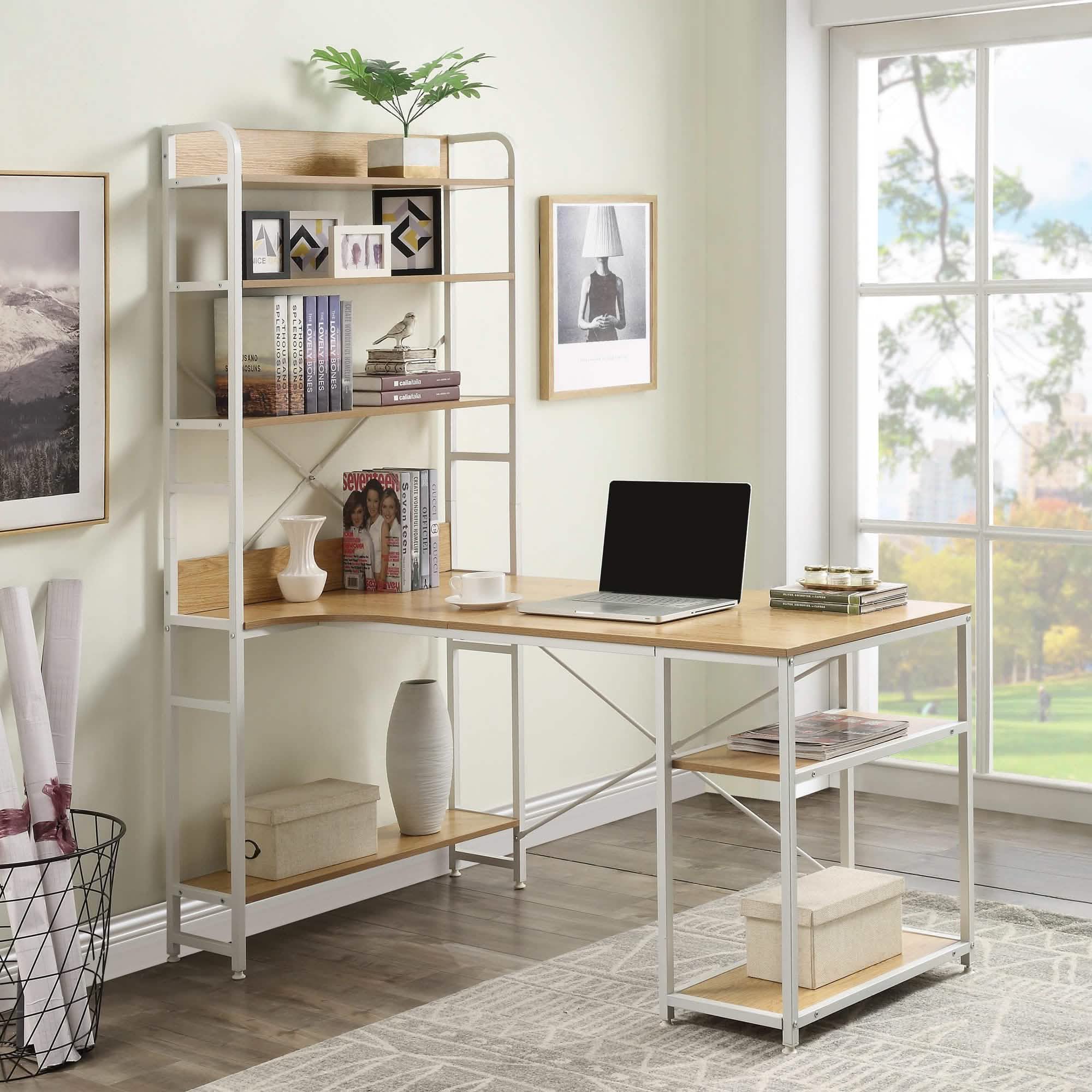 Computer Desk with 4 Tier Storage Shelves Large L-Shaped