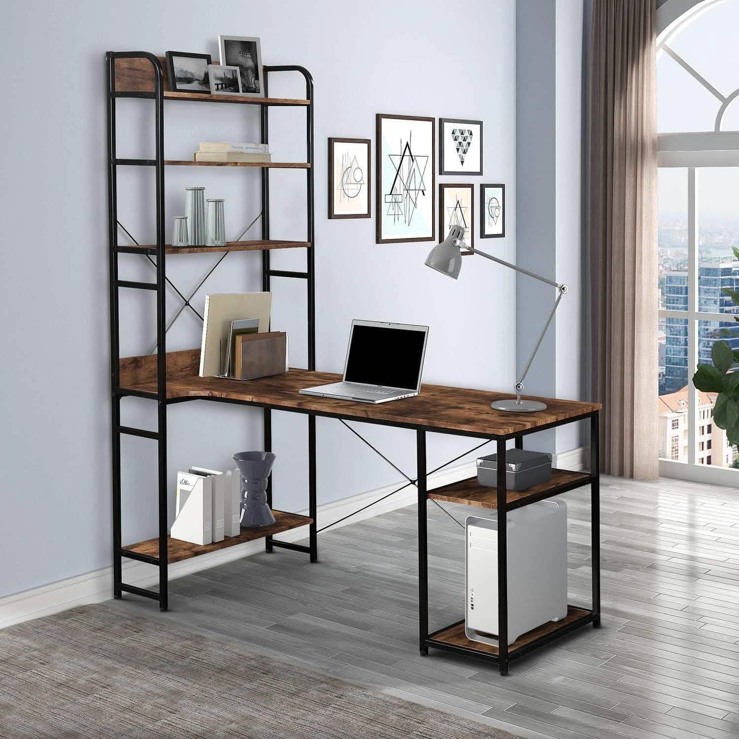 Computer Desk with 4 Tier Storage Shelves Large L-Shaped