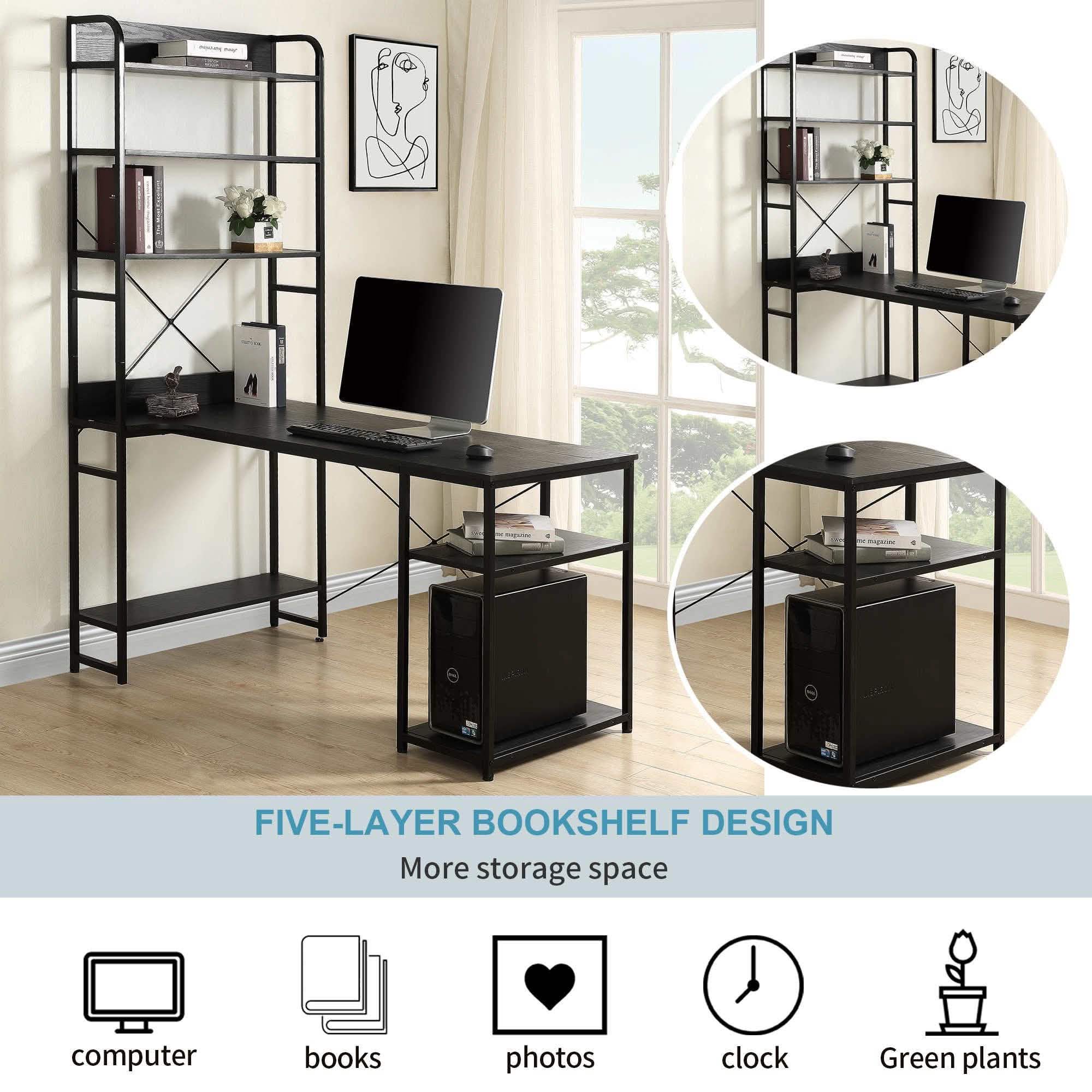 Computer Desk with 4 Tier Storage Shelves Large L-Shaped