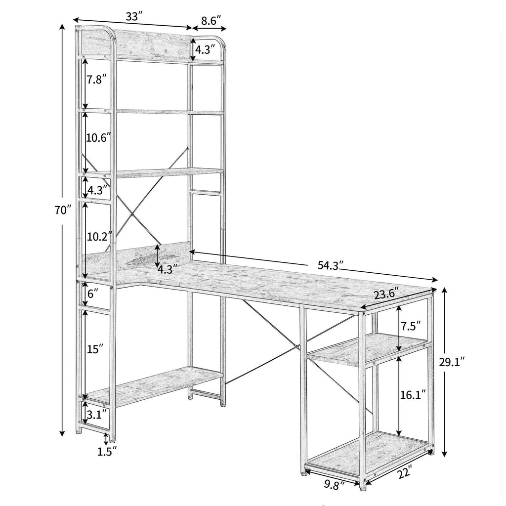 Computer Desk with 4 Tier Storage Shelves Large L-Shaped