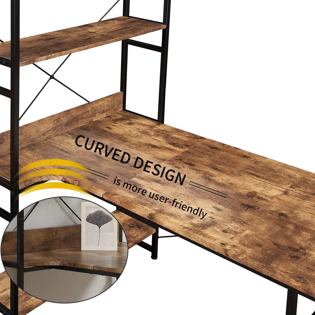 Computer Desk with 4 Tier Storage Shelves Large L-Shaped