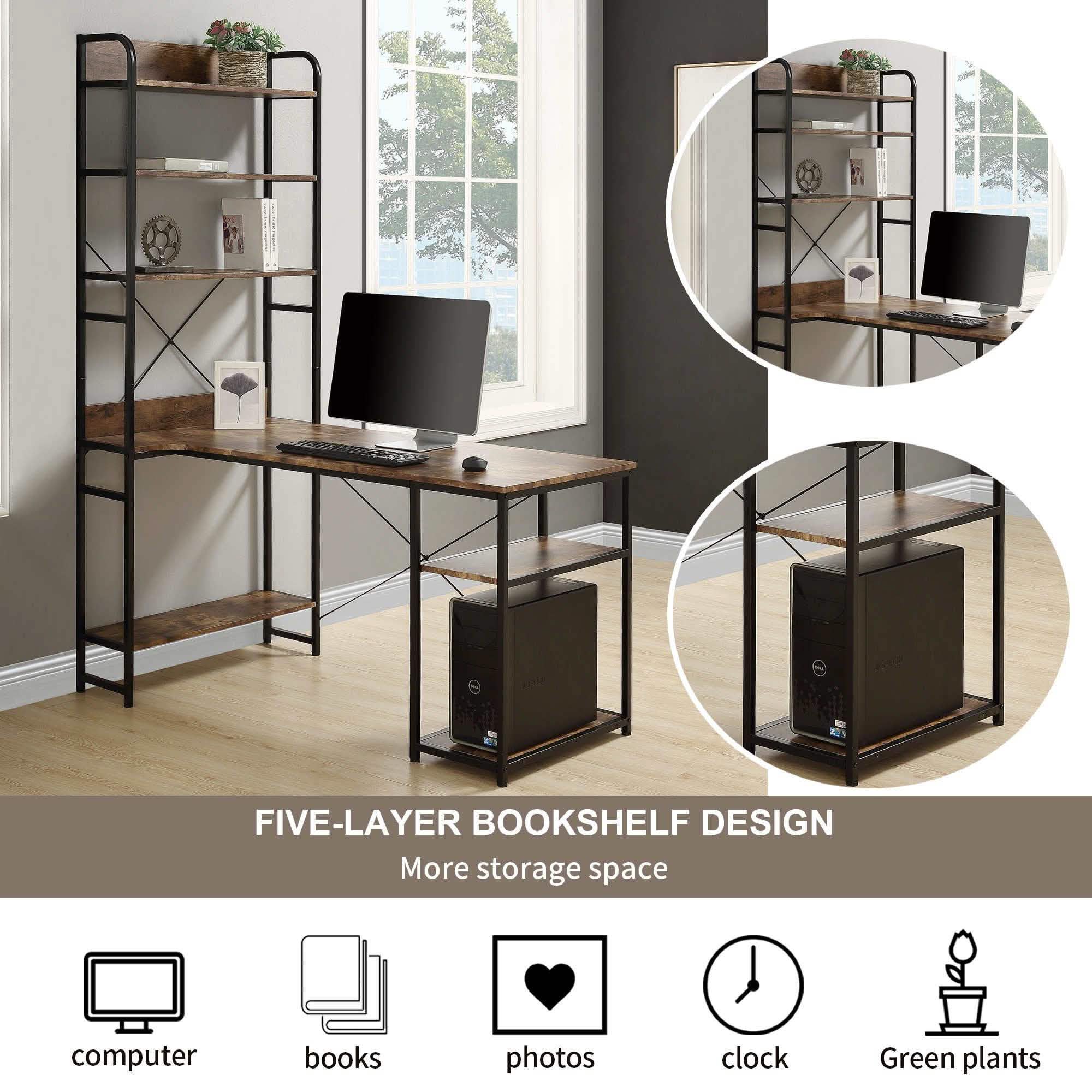 Computer Desk with 4 Tier Storage Shelves Large L-Shaped