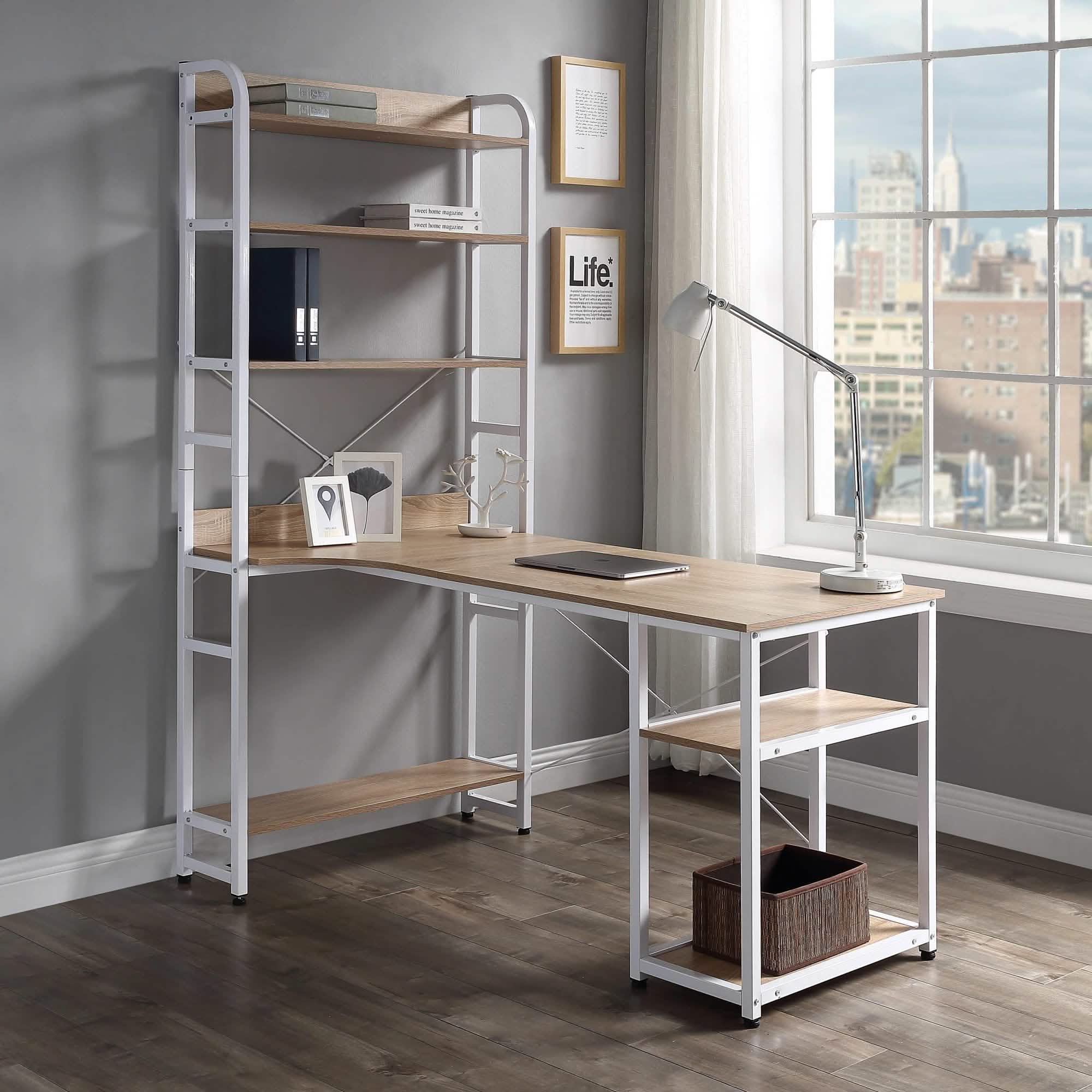 Computer Desk with 4 Tier Storage Shelves Large L-Shaped