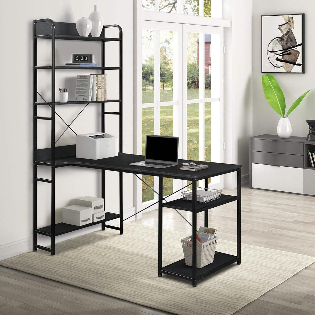 Computer Desk with 4 Tier Storage Shelves Large L-Shaped
