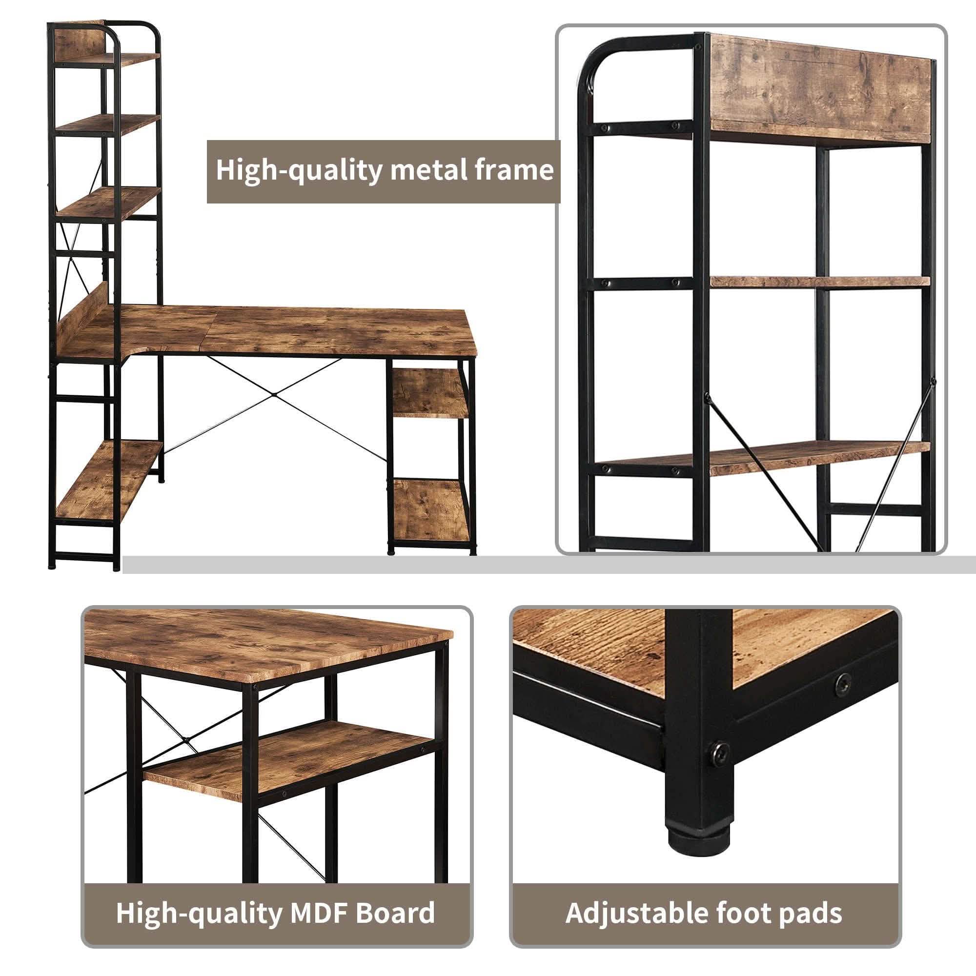 Computer Desk with 4 Tier Storage Shelves Large L-Shaped