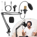 Condenser Microphone Bundle Shock Mount with Adjustable Boom Arm Sound Card