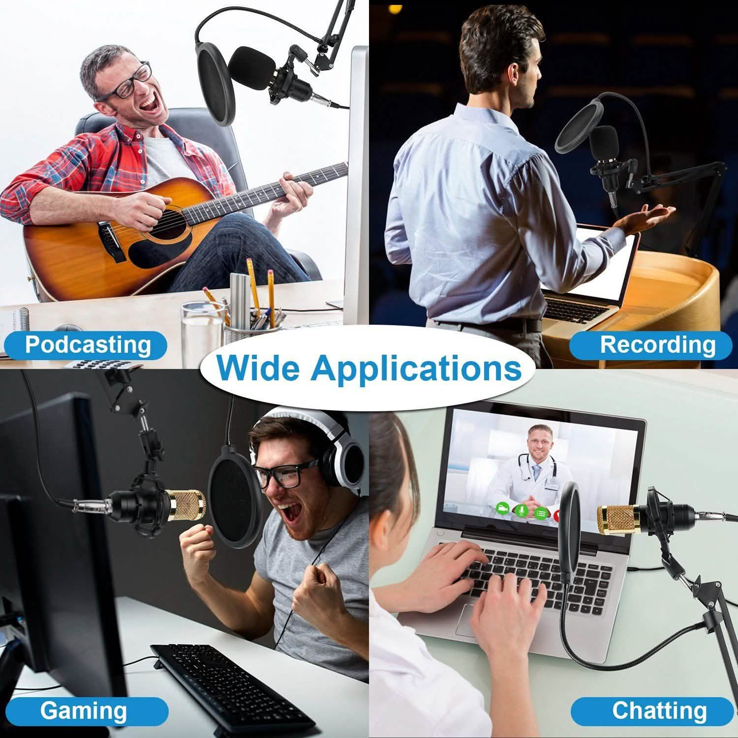 Condenser Microphone Bundle Shock Mount with Adjustable Boom Arm Sound Card