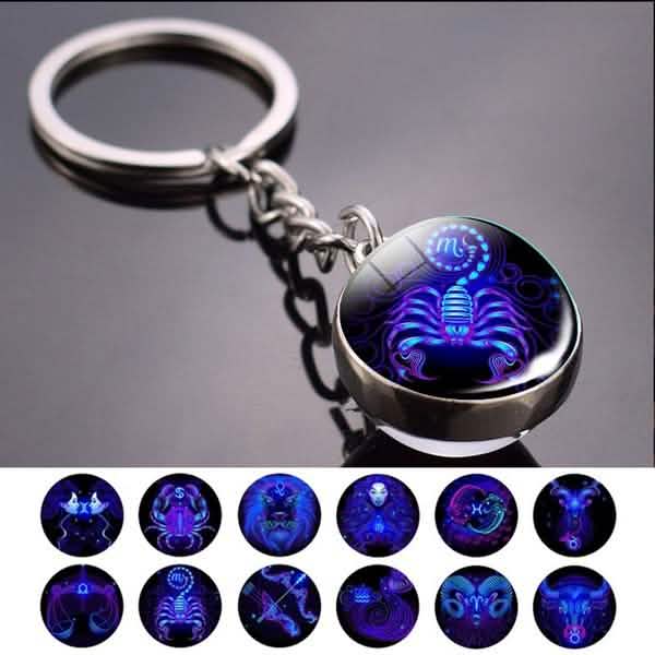 Constellation Double Side Cabochon Glass Ball Keychain