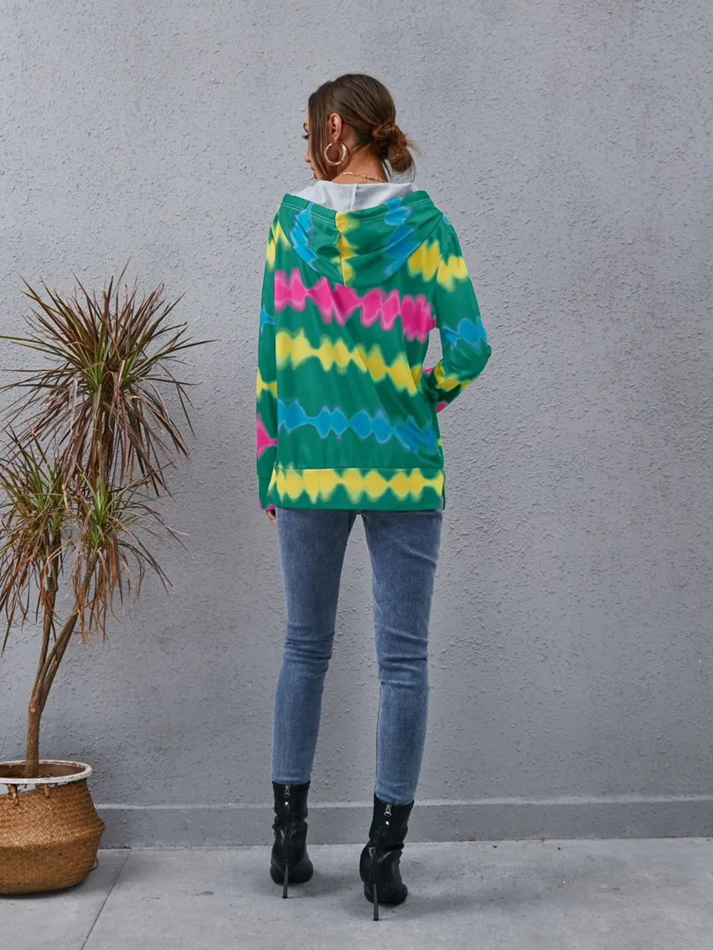 Contrast Quarter Zip Dropped Shoulder Hoodie