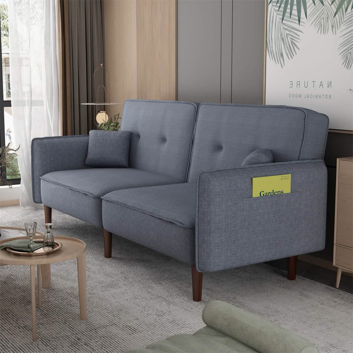 Convertible Futon Sofa Bed with 2 Pillows