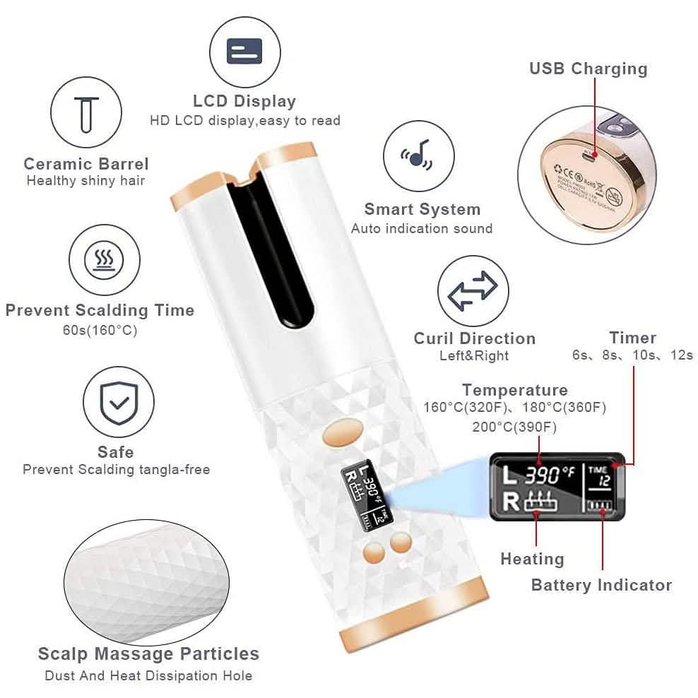 Cordless Automatic Portable Ceramic Barrel Hair Curler