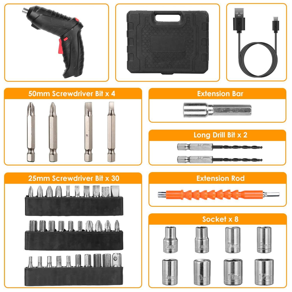 Cordless Electric Screwdriver Set with LED Work Light USB Rechargeable