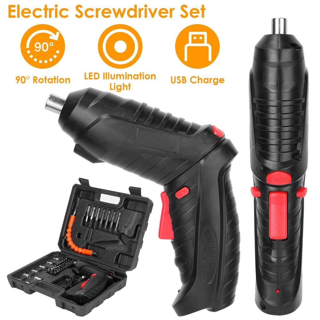 Cordless Electric Screwdriver Set with LED Work Light USB Rechargeable