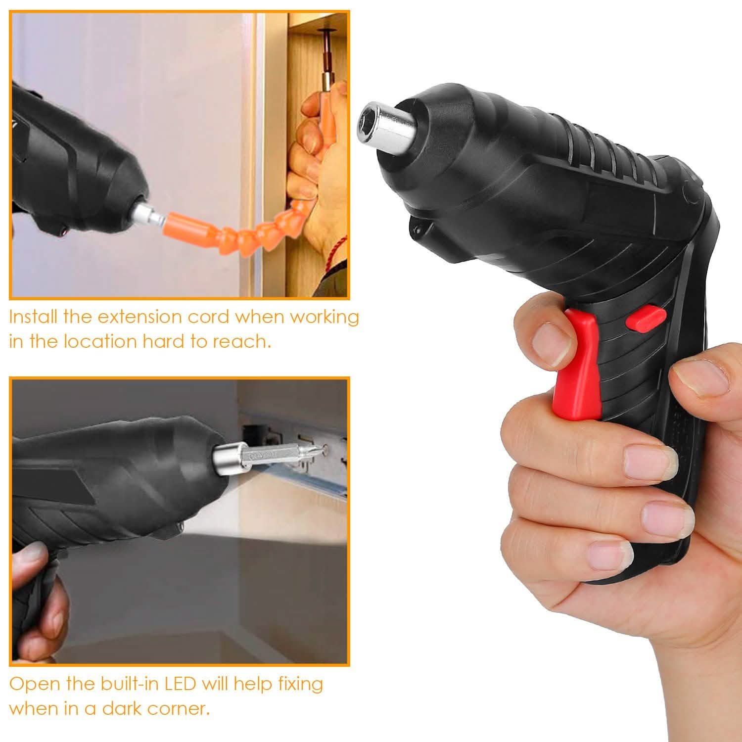 Cordless Electric Screwdriver Set with LED Work Light USB Rechargeable