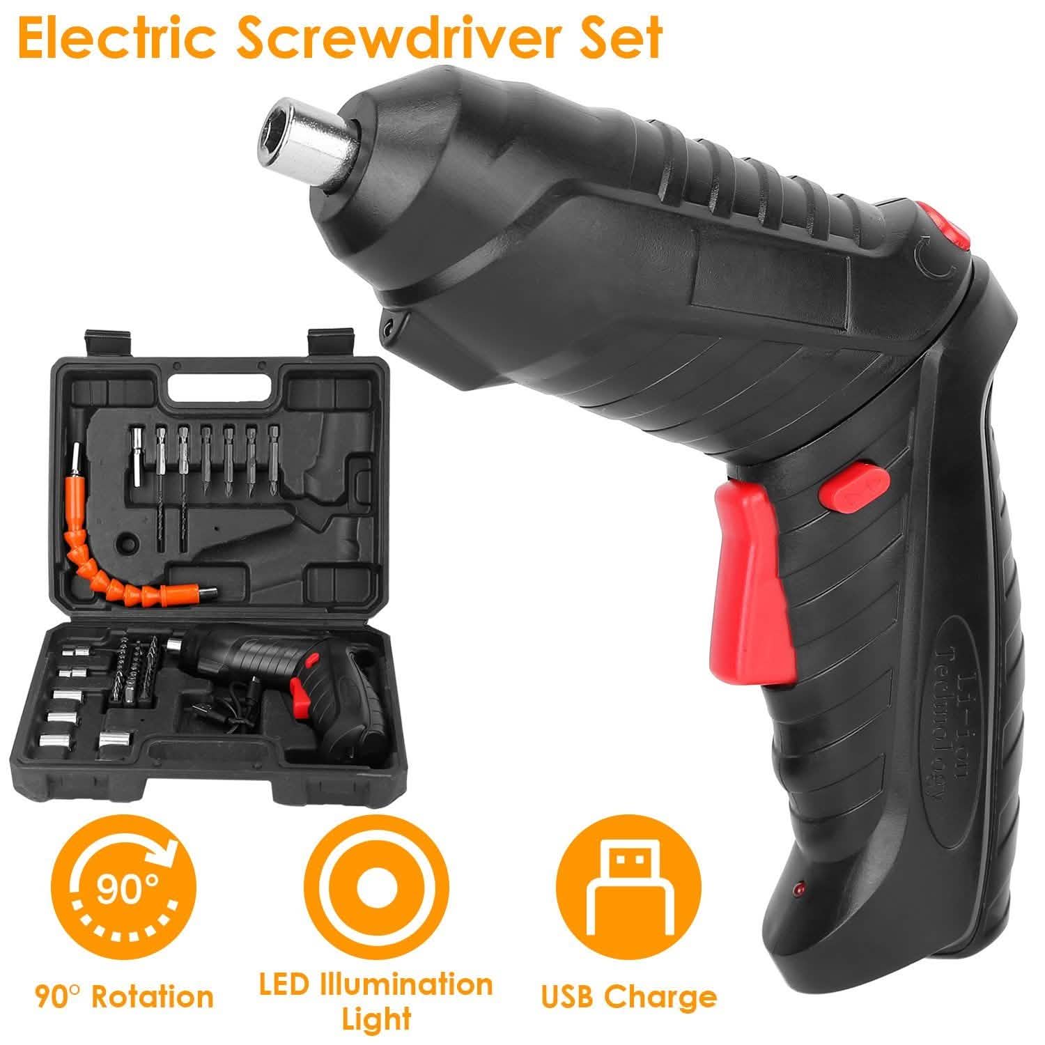Cordless Electric Screwdriver Set with LED Work Light USB Rechargeable