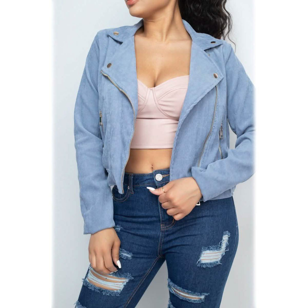 Corduroy Zipper Moto Jacket