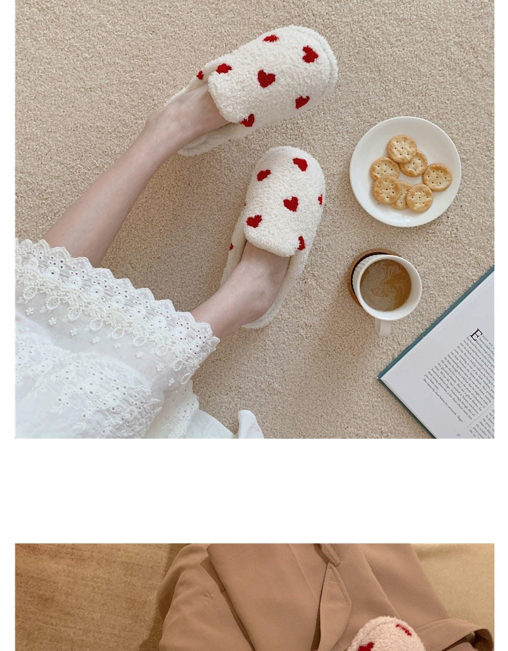 Cotton Slippers Women's Autumn Winter Fashion Style Plush Indoor Warm Women's Shoes Warm Slippers Memory Foam Cotton Home Slippers Soft Plush House Heart Cute Design Slippers
