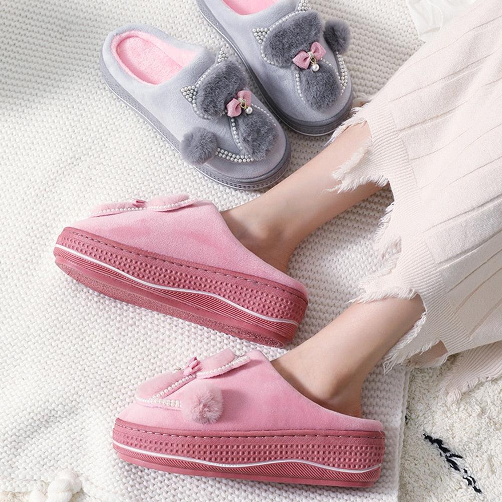 Cotton Women Cute Slippers Indoor Shoes For Women Winter Home Slippers Warm Footwear Winter Cotton Slippers Memory Foam House Slippers Cozy Fluffy Bedroom Couples Slippers