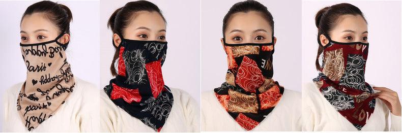 Cotton Women Mask Scarf Face Mascarillas Wraps Floral Print Lady Warm Neck Scarves Foulard Bandana Reusable Outdoor Riding Masks Scarf Neck Gaiter Headwear Headband Head Wrap Scarf Mask Neck Ear Warmers Headbands Perfect Bandana