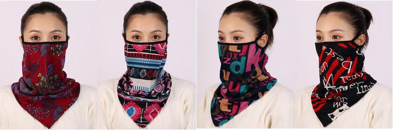 Cotton Women Mask Scarf Face Mascarillas Wraps Floral Print Lady Warm Neck Scarves Foulard Bandana Reusable Outdoor Riding Masks Scarf Neck Gaiter Headwear Headband Head Wrap Scarf Mask Neck Ear Warmers Headbands Perfect Bandana