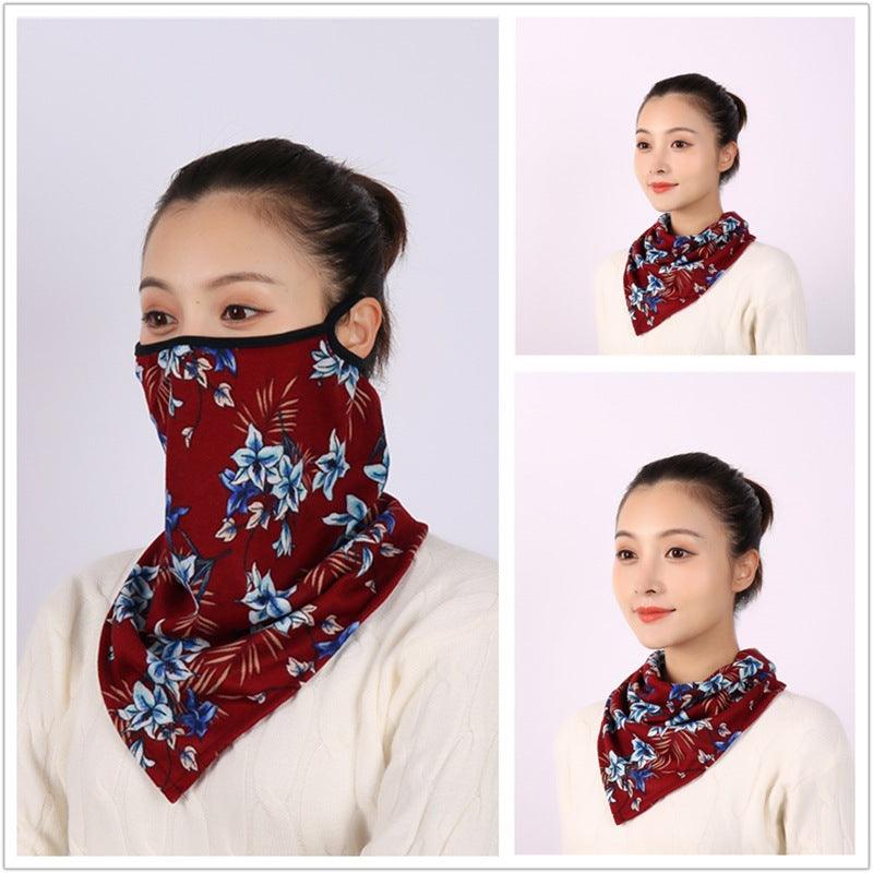 Cotton Women Mask Scarf Face Mascarillas Wraps Floral Print Lady Warm Neck Scarves Foulard Bandana Reusable Outdoor Riding Masks Scarf Neck Gaiter Headwear Headband Head Wrap Scarf Mask Neck Ear Warmers Headbands Perfect Bandana