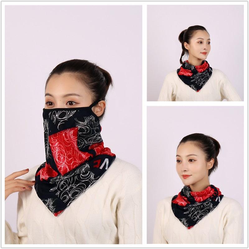 Cotton Women Mask Scarf Face Mascarillas Wraps Floral Print Lady Warm Neck Scarves Foulard Bandana Reusable Outdoor Riding Masks Scarf Neck Gaiter Headwear Headband Head Wrap Scarf Mask Neck Ear Warmers Headbands Perfect Bandana