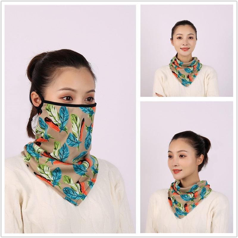 Cotton Women Mask Scarf Face Mascarillas Wraps Floral Print Lady Warm Neck Scarves Foulard Bandana Reusable Outdoor Riding Masks Scarf Neck Gaiter Headwear Headband Head Wrap Scarf Mask Neck Ear Warmers Headbands Perfect Bandana