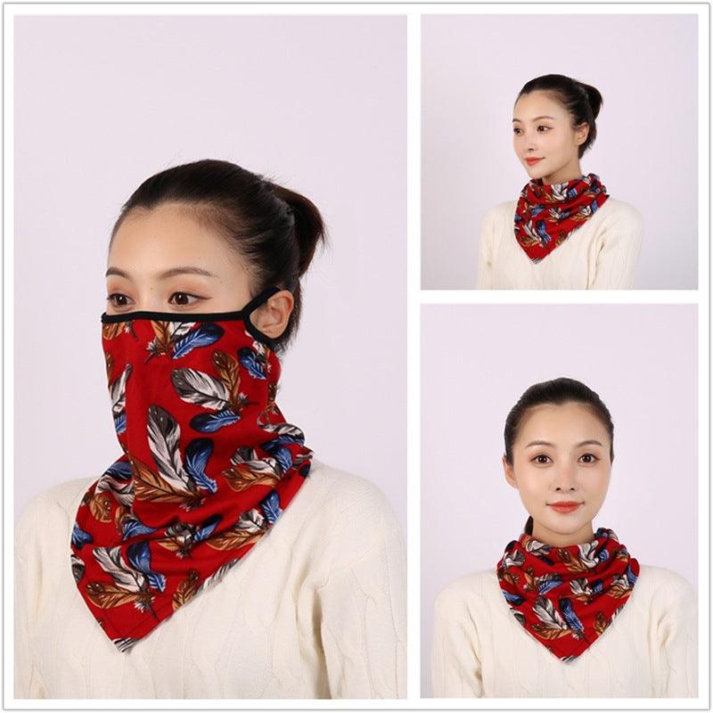 Cotton Women Mask Scarf Face Mascarillas Wraps Floral Print Lady Warm Neck Scarves Foulard Bandana Reusable Outdoor Riding Masks Scarf Neck Gaiter Headwear Headband Head Wrap Scarf Mask Neck Ear Warmers Headbands Perfect Bandana