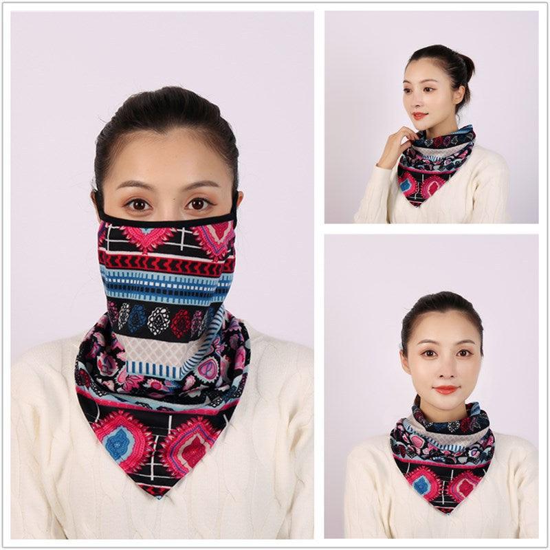 Cotton Women Mask Scarf Face Mascarillas Wraps Floral Print Lady Warm Neck Scarves Foulard Bandana Reusable Outdoor Riding Masks Scarf Neck Gaiter Headwear Headband Head Wrap Scarf Mask Neck Ear Warmers Headbands Perfect Bandana