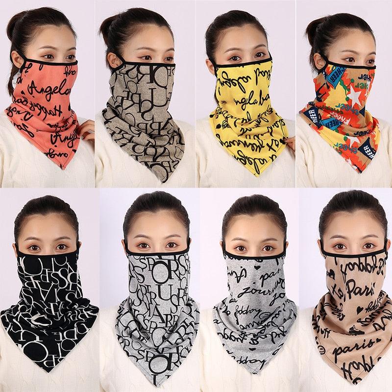 Cotton Women Mask Scarf Face Mascarillas Wraps Floral Print Lady Warm Neck Scarves Foulard Bandana Reusable Outdoor Riding Masks Scarf Neck Gaiter Headwear Headband Head Wrap Scarf Mask Neck Ear Warmers Headbands Perfect Bandana