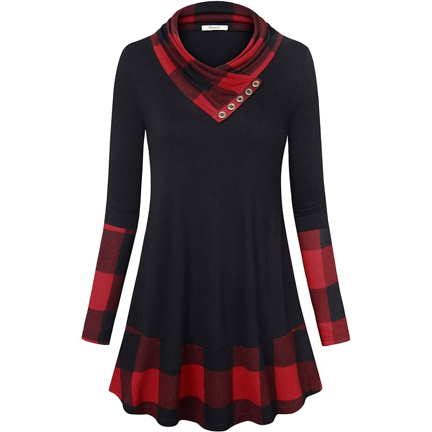 Cowl Neck Long Sleeve Patchwork Top