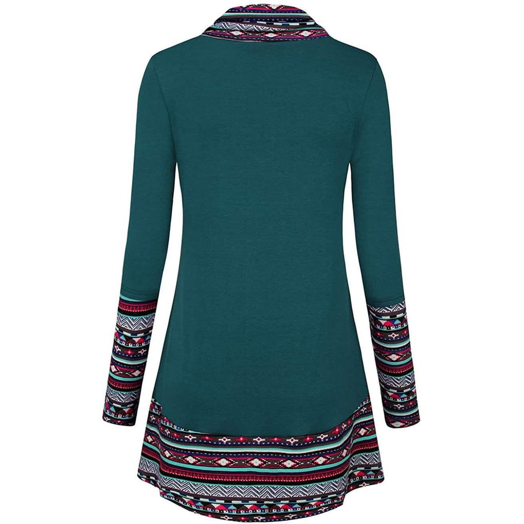 Cowl Neck Long Sleeve Patchwork Top