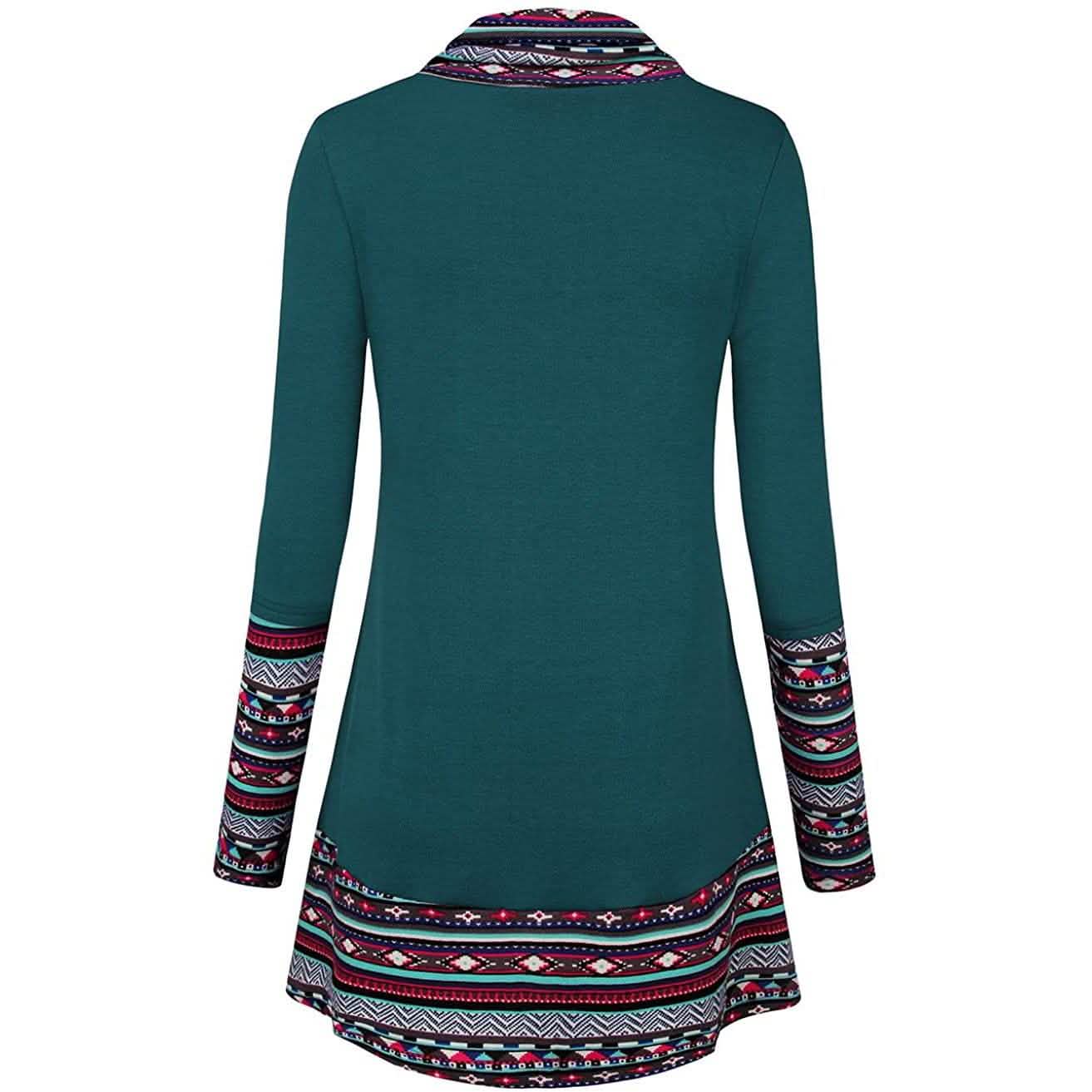 Cowl Neck Long Sleeve Patchwork Top