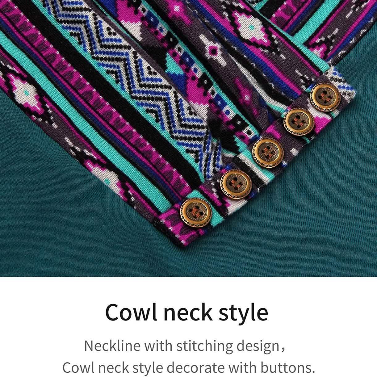 Cowl Neck Long Sleeve Patchwork Top
