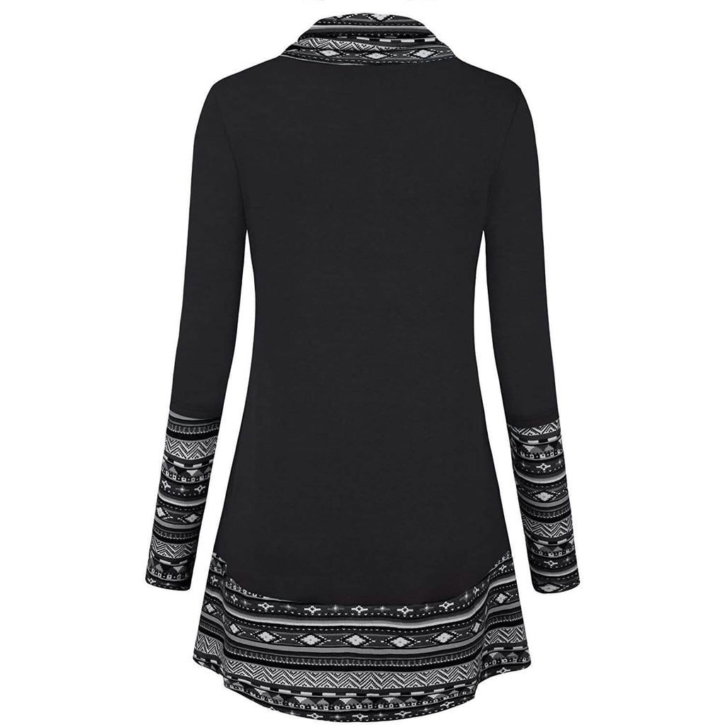Cowl Neck Long Sleeve Patchwork Top