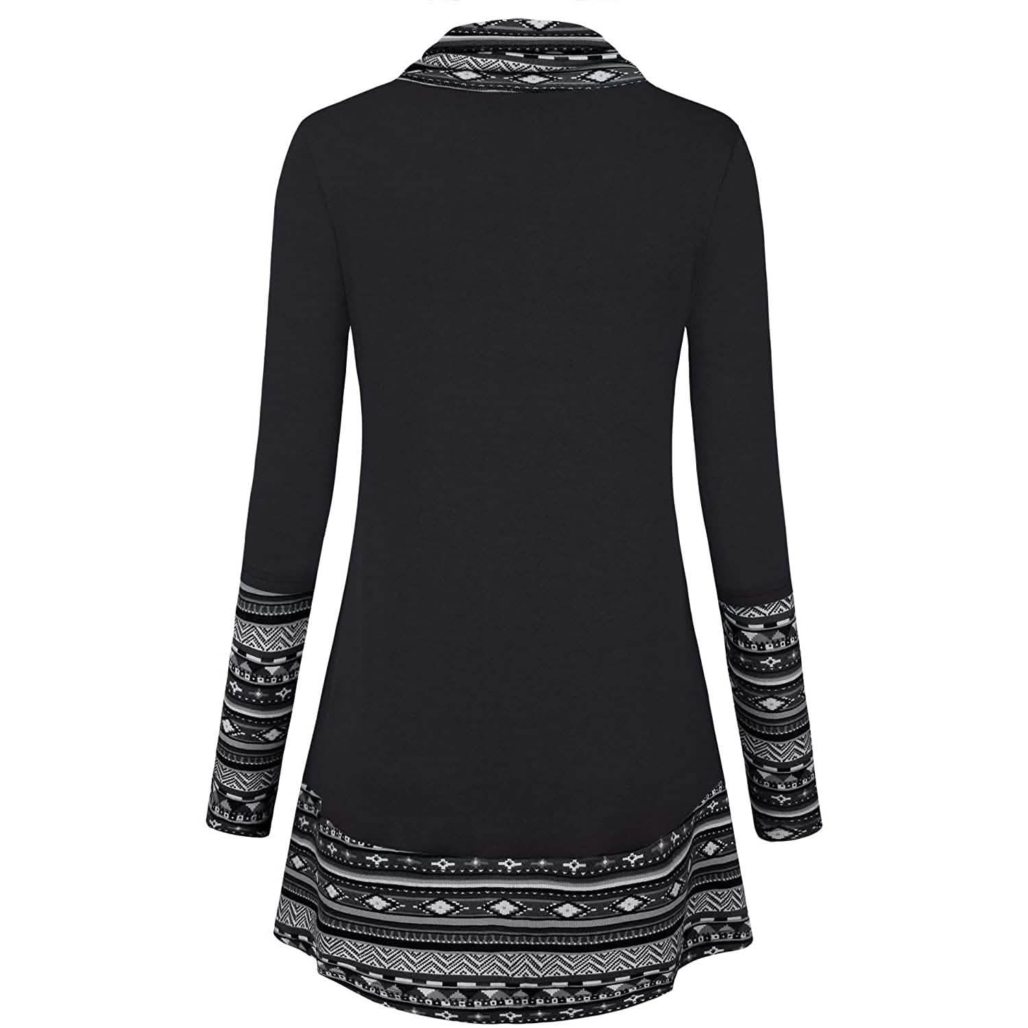Cowl Neck Long Sleeve Patchwork Top