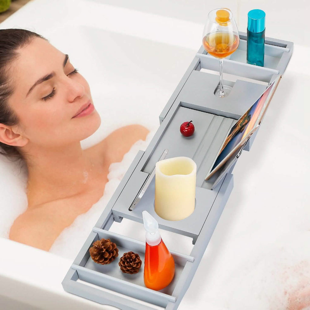 Crafted Bamboo Bath Tray Table Extendable Reading Rack