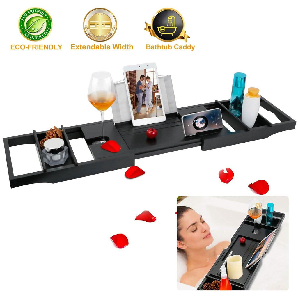 Crafted Bamboo Bath Tray Table Extendable Reading Rack