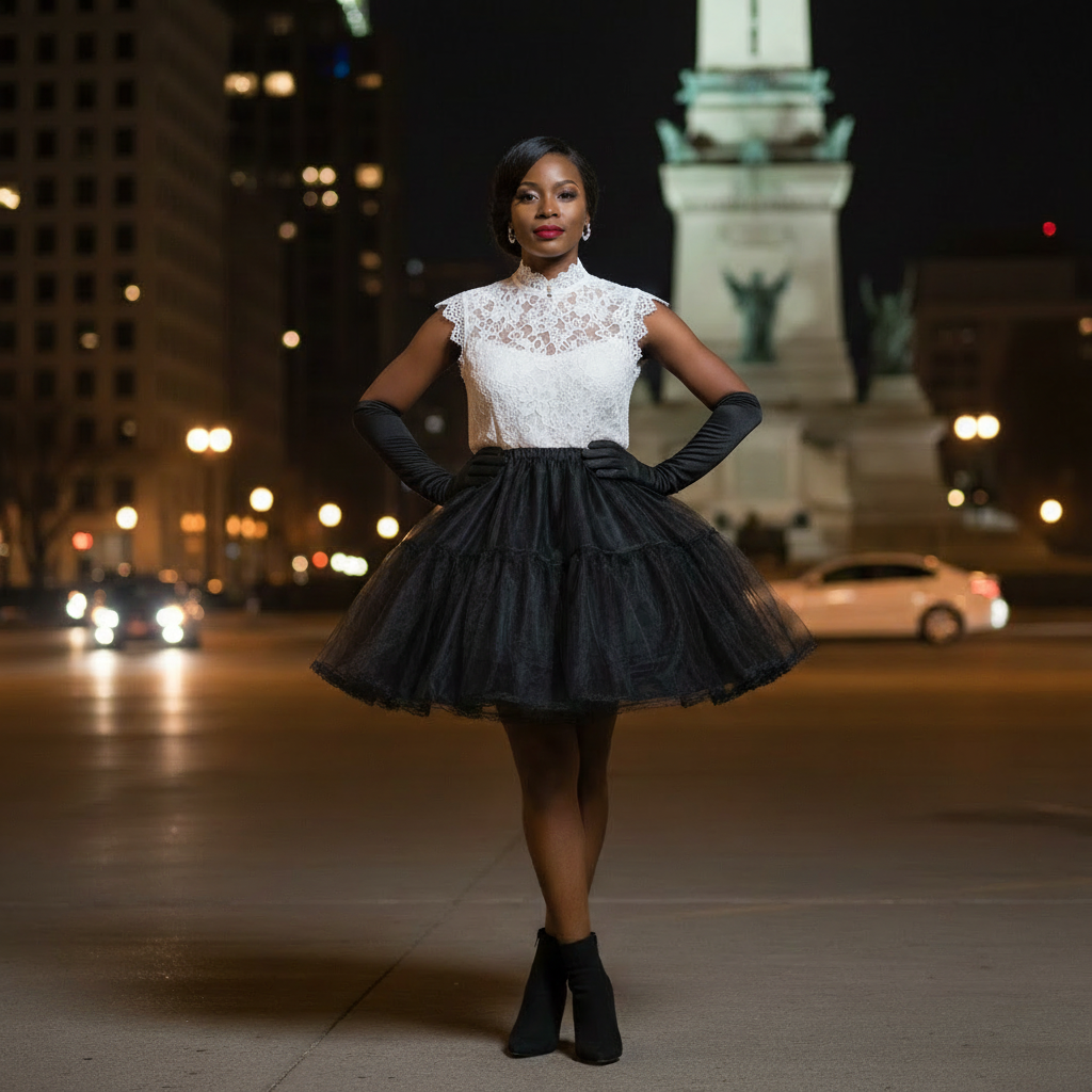 Black Lolita Petticoat Skirt | Kids 42cm Voluminous Tulle Underskirt for Dress-Up & Performance