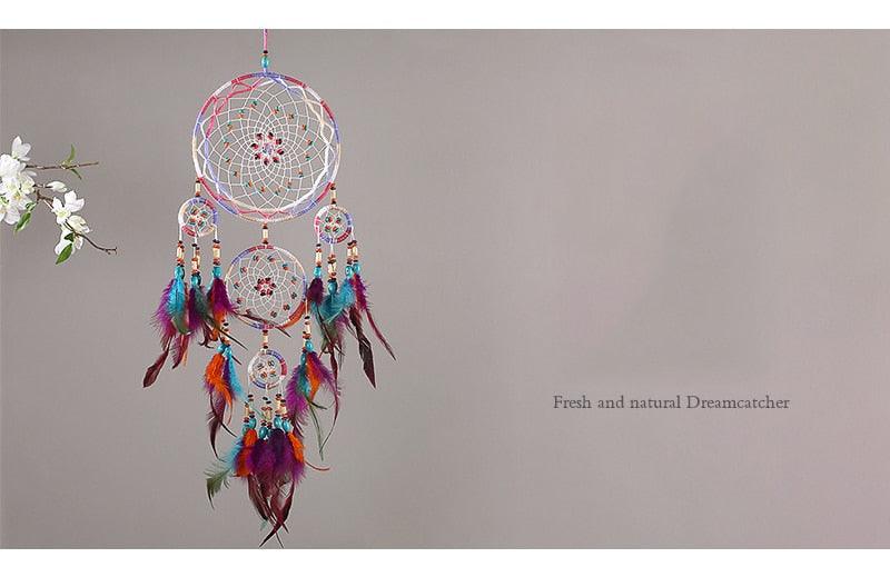 Creative Handmade Five-ring Dream Catcher Pendant Living Room Bedroom Decor Beautiful Hanging Ornament Elegant Wall Art Decoration For Windows Balcony Bedroom & Wedding Party Gift For Girls  Kids