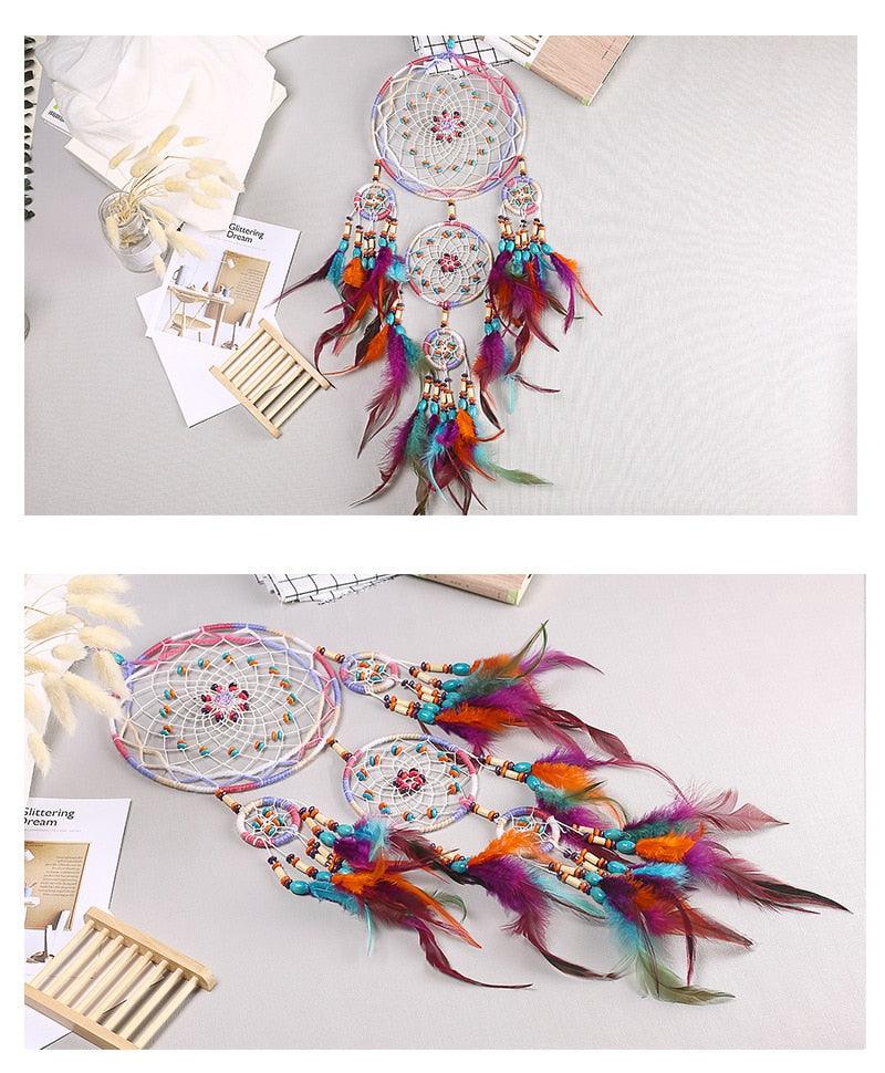 Creative Handmade Five-ring Dream Catcher Pendant Living Room Bedroom Decor Beautiful Hanging Ornament Elegant Wall Art Decoration For Windows Balcony Bedroom & Wedding Party Gift For Girls  Kids